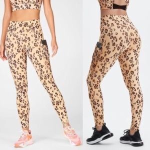 Fabletics Powerhold leggings in leopard print. Size medium.